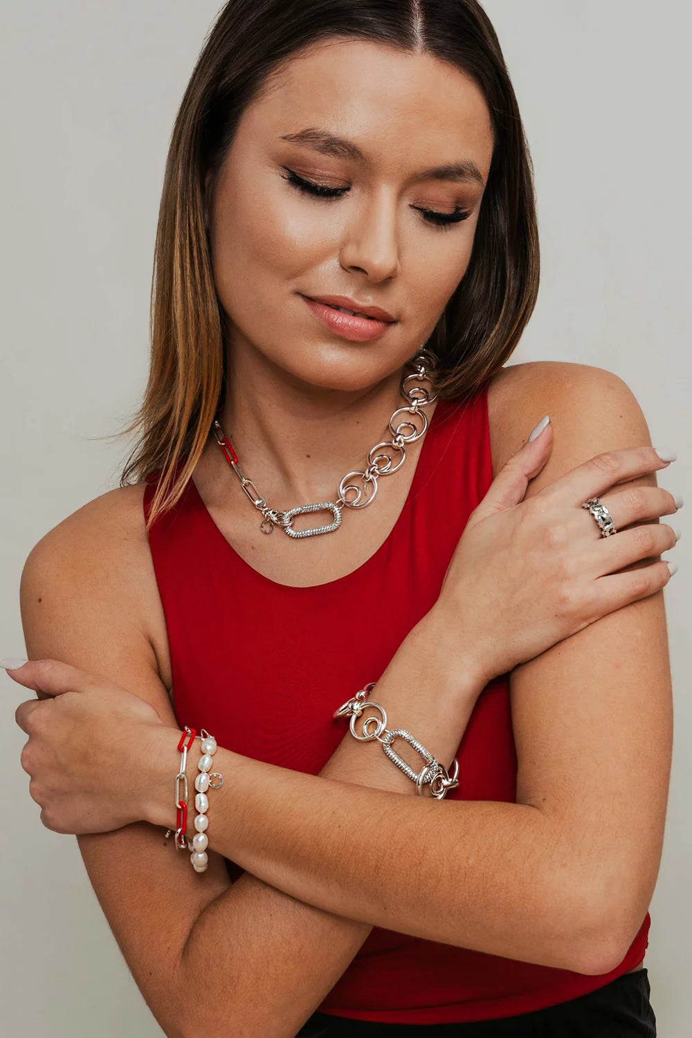 Pulseira Esmalte Vermelho prata mulher moges jewellery requinte moderno