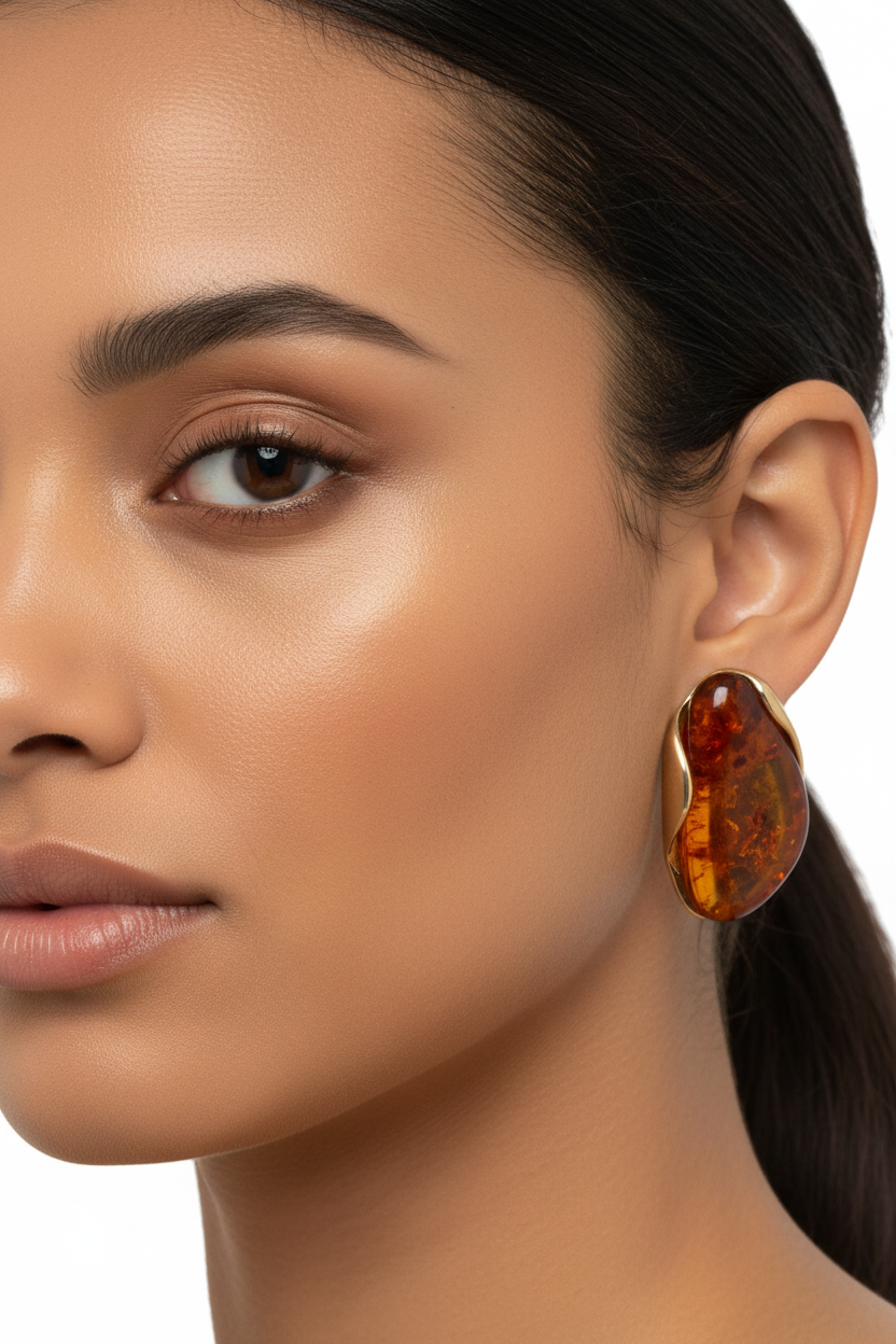 Brincos Ambar Flame - Pormenor