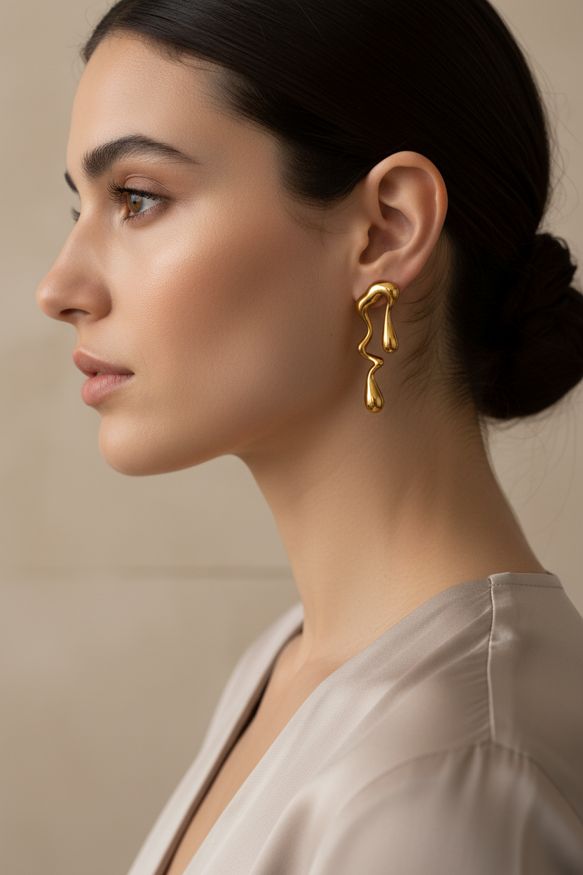 Brincos Cascade da Moges Jewellery em aço inoxidável 316L, na modelo